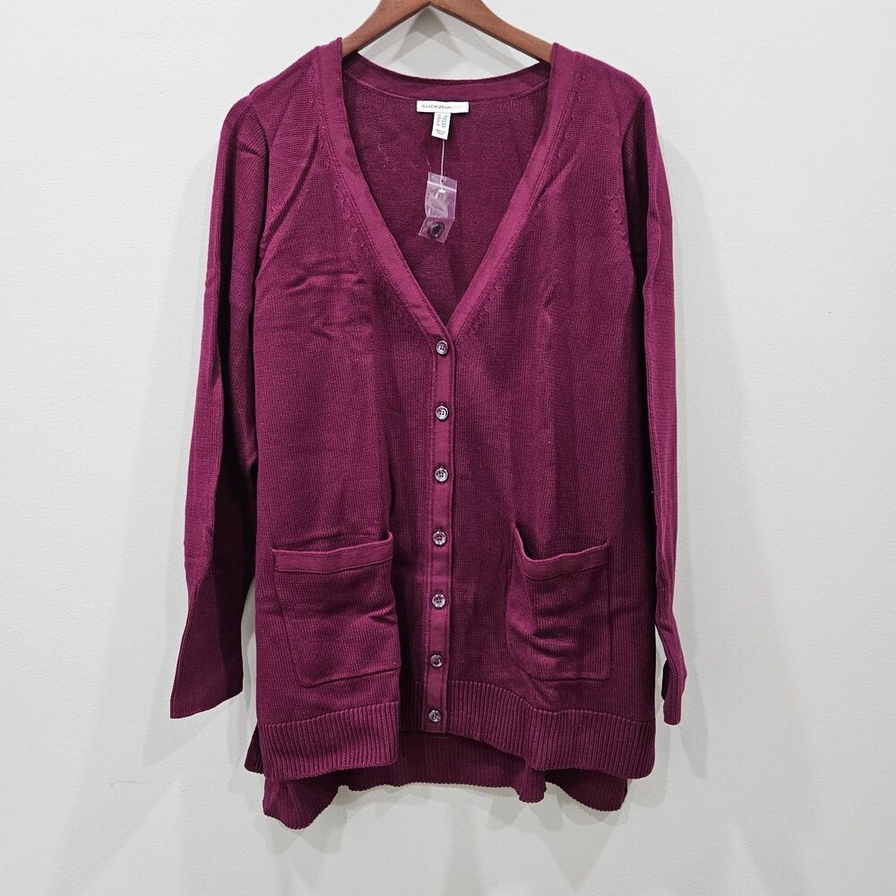 Isaac Mizrahi Womens Knit Cardigan Plus Size 2X Purple Hi Low Vibrant Colorful